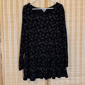 Old Navy Womens 4X Tunic Black Floral Peplum Whimsical Cottagecore Boho Artsy